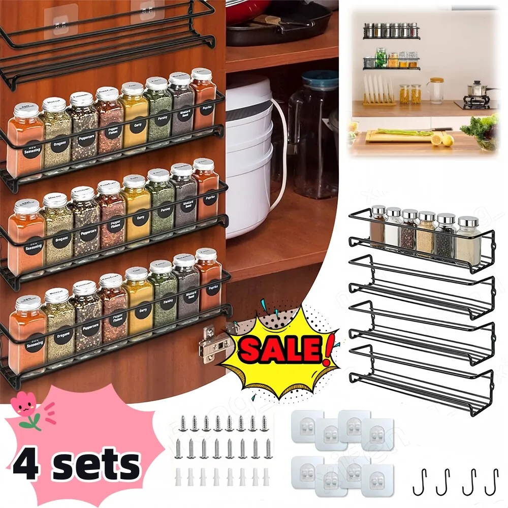 

4 Packs Kitchen Spice Rack Organizer Storage Shelf Cabinet Jar Holder Wall Mount