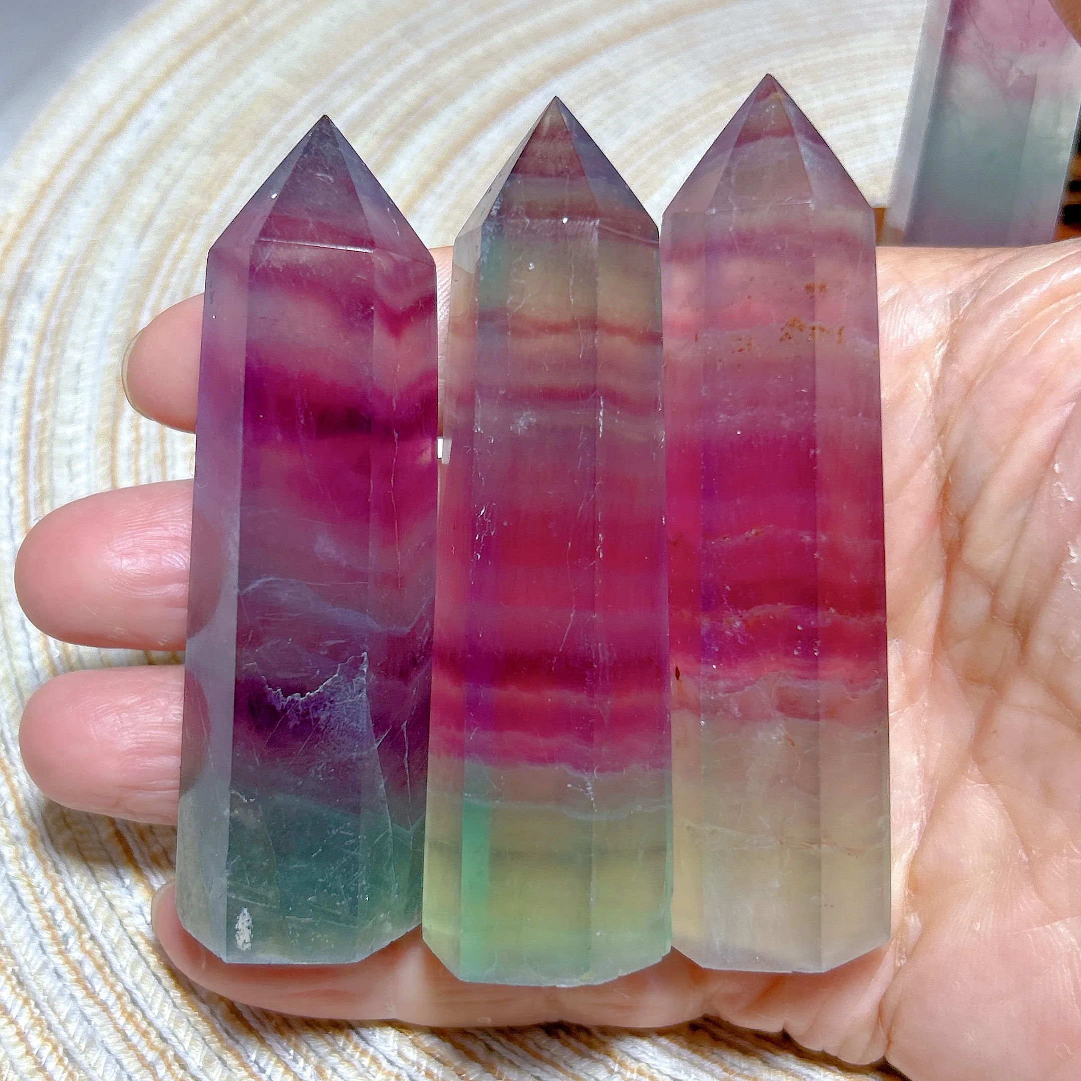 Natural Crystals Magenta Flourite Colorful Tower Point Healing Energy Crafts Desk Reiki Home Decorations Room Decor Gift