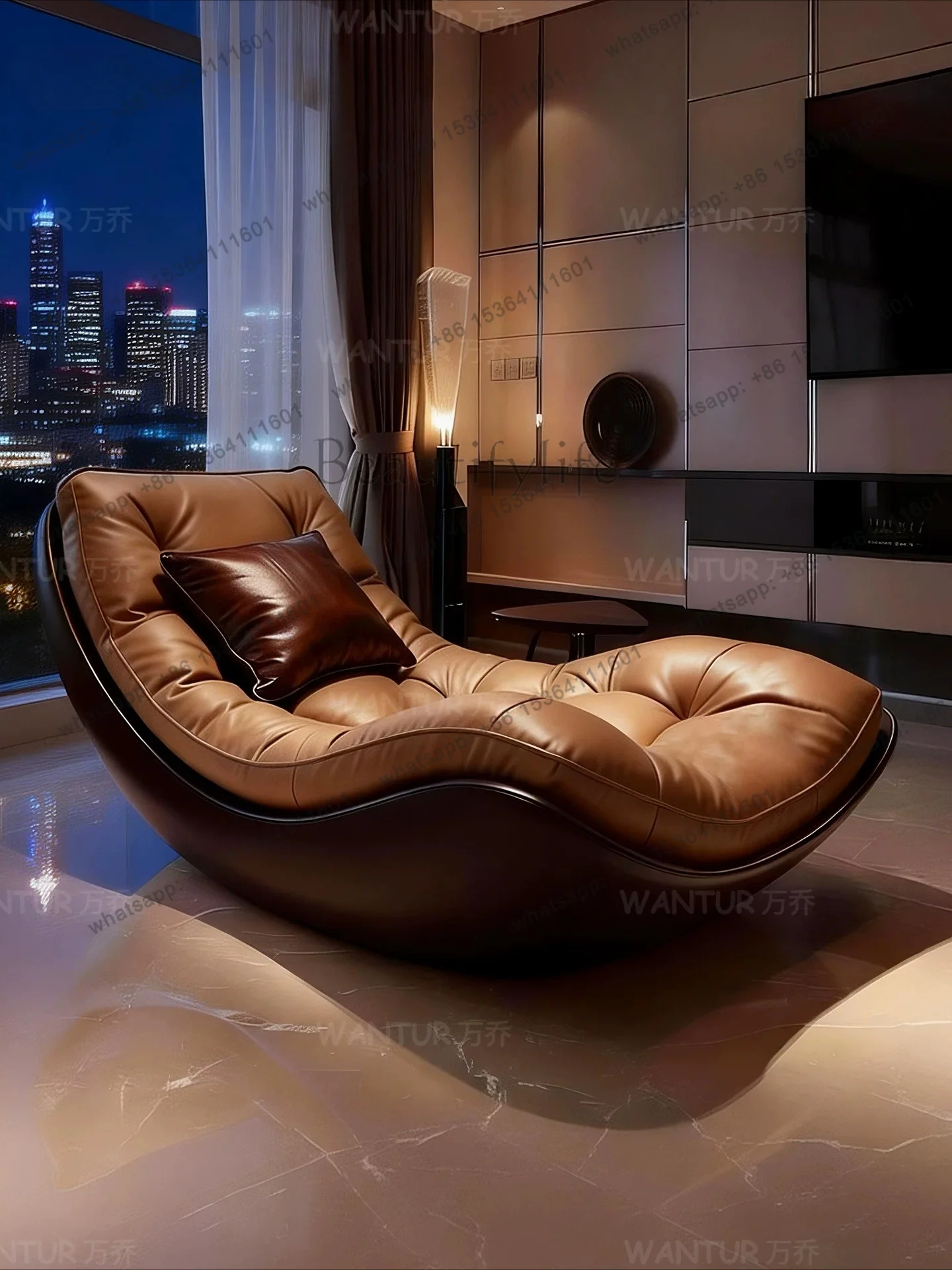 

Italian minimalist leather art recliner lazy sofa balcony bedroom high-end art sofa