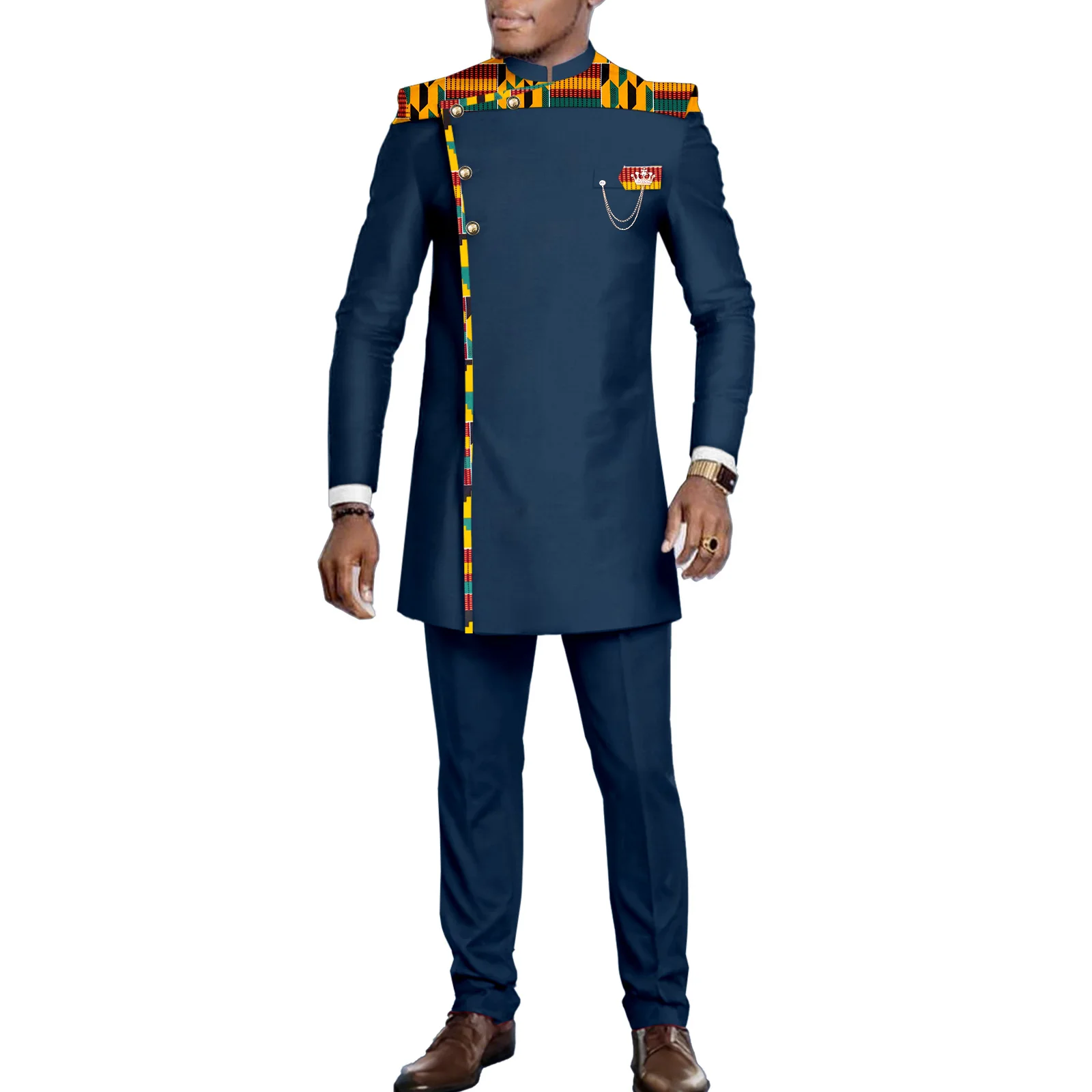

SEA&ALP African Suit for Men Fashion Dashiki Slim Fit 2 Piece Sets Long Sleeve Clothing Party Wedding Outfits