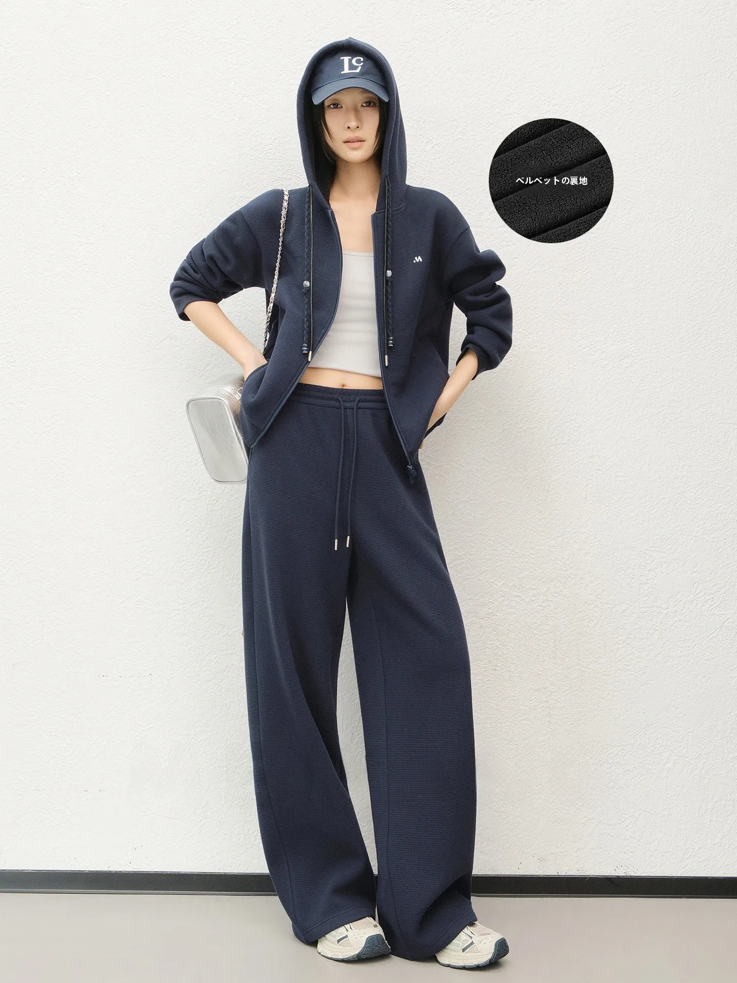 

Утепленный флисовый комплект: худи и брюки для женщин, модный повседневный наряд, брюки с высокой талией, на молнии, свободный крой