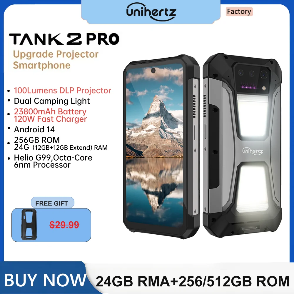 Unihertz 8849 Tank 2 PRO Rugged Smartphone with Projector Android 14 24GB 512GB Mobile Phone 23800mAh 120W Phone 6.79\