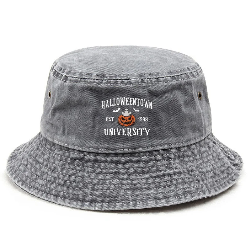 تخصيص قبعة دلو القطن المغسول جامعة هالوينتاون خمر ريترو لينة قابل للتعديل للجنسين عادية قبعة الشمس مهرجان هدية
