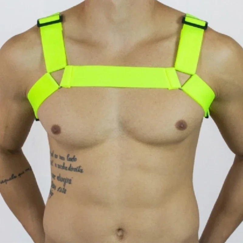 Fluorescent Color Male Elastic Band Harness Men Sexy Shoulder Straps Chest Bondage Muscle Club Party Hollow Costume XS3468