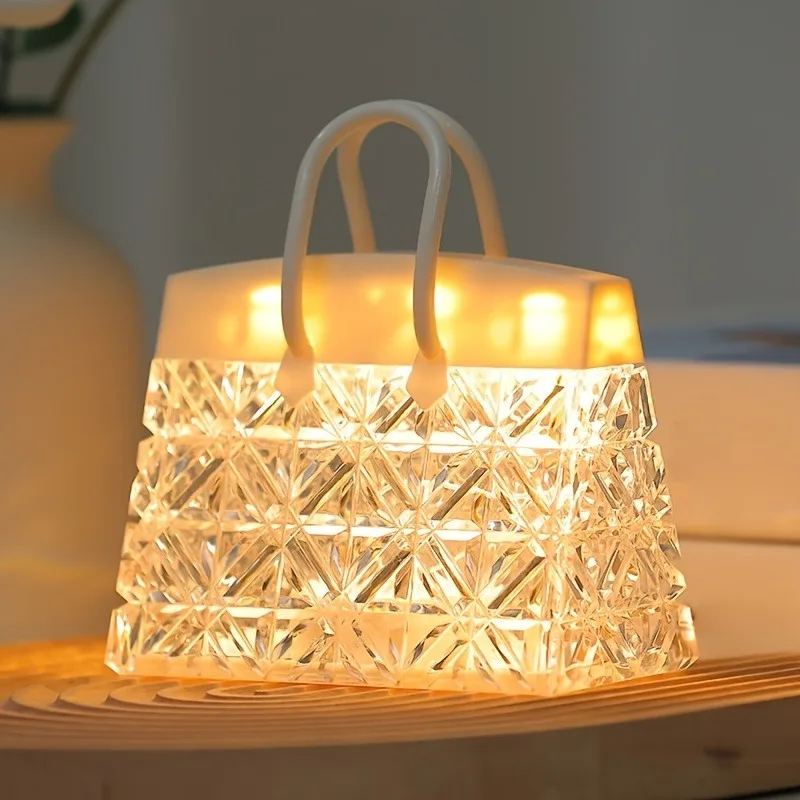 Chic Handbag-Inspired Acrylic Night Light - Battery Operated, Modern Bedroom Ambiance Lamp