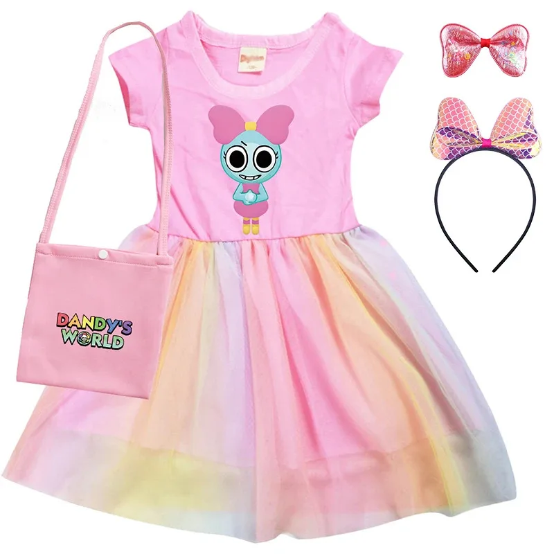 Dd54Anime Dandy's Dress 키즈 캐주얼 포켓 의상 아기 소녀 Dandys World Ears 드레스 (가방 머리띠 포함) 유아 소년 Clo