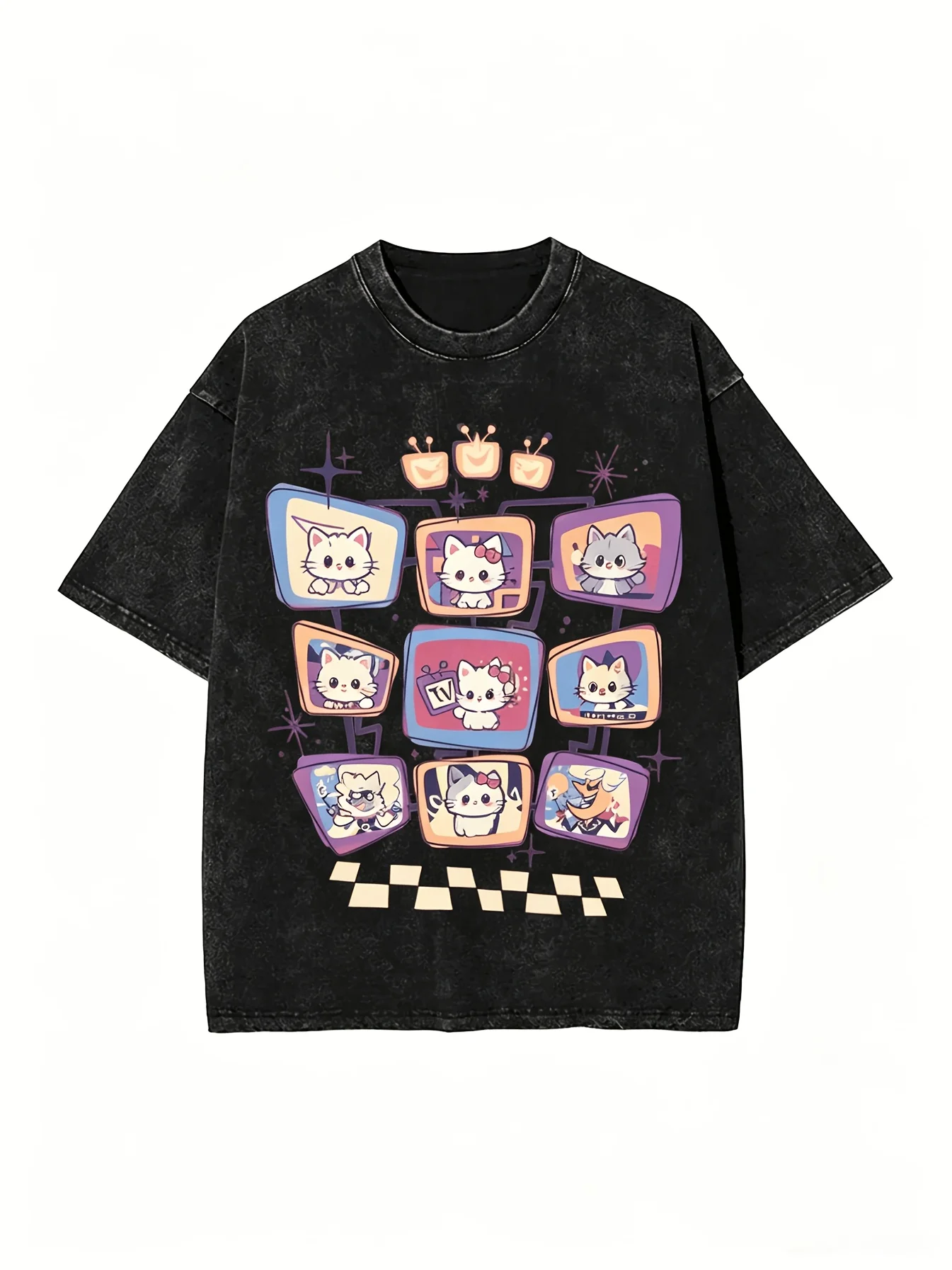 Washed T-shirtIt's TV Time! T Shirts Hip Hop Washed Oversize T-Shirt Tenna Deltarune Novelty for Women Tops Streetwear Summer Tops Tees Printed T-Shirt Six Sizes Available All Seasons Universal Retro Unisex CasualNew Year's Gift 2026 New Style