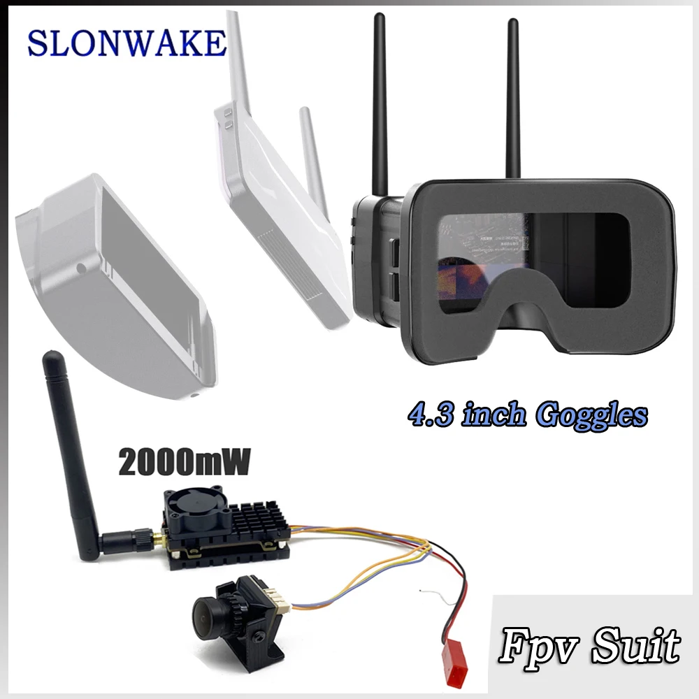 SLONWAKE 5.8G Transmitter and Receiver suit fpv 2W power VTX Camera 4.3-inch detachable glasses Suitable for UAV fixed wing