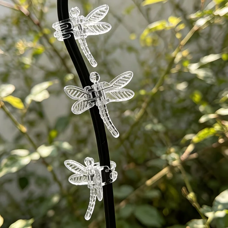 20Pcs Dragonfly-Shaped Transparent Plant Clips, Durable Plastic Support Clips with Intricate Wing Details & Gentle Grip, Indoor