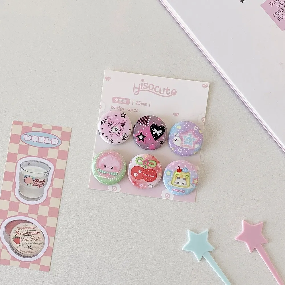 6pcs New 25mm Badge Handbook Set Baji Mini Brooch Decoration Badge Colorful Old-fashioned Student Baji Set Gift