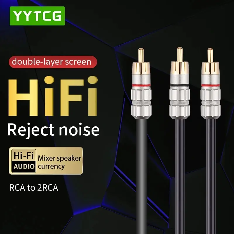 YYTCG RCA Y-Adapter 1 RCA męski do 2 RCA męski Splitter cyfrowy stereofoniczny kabel Audio do kina domowego Subwoofer Hi-Fi-Dual shield