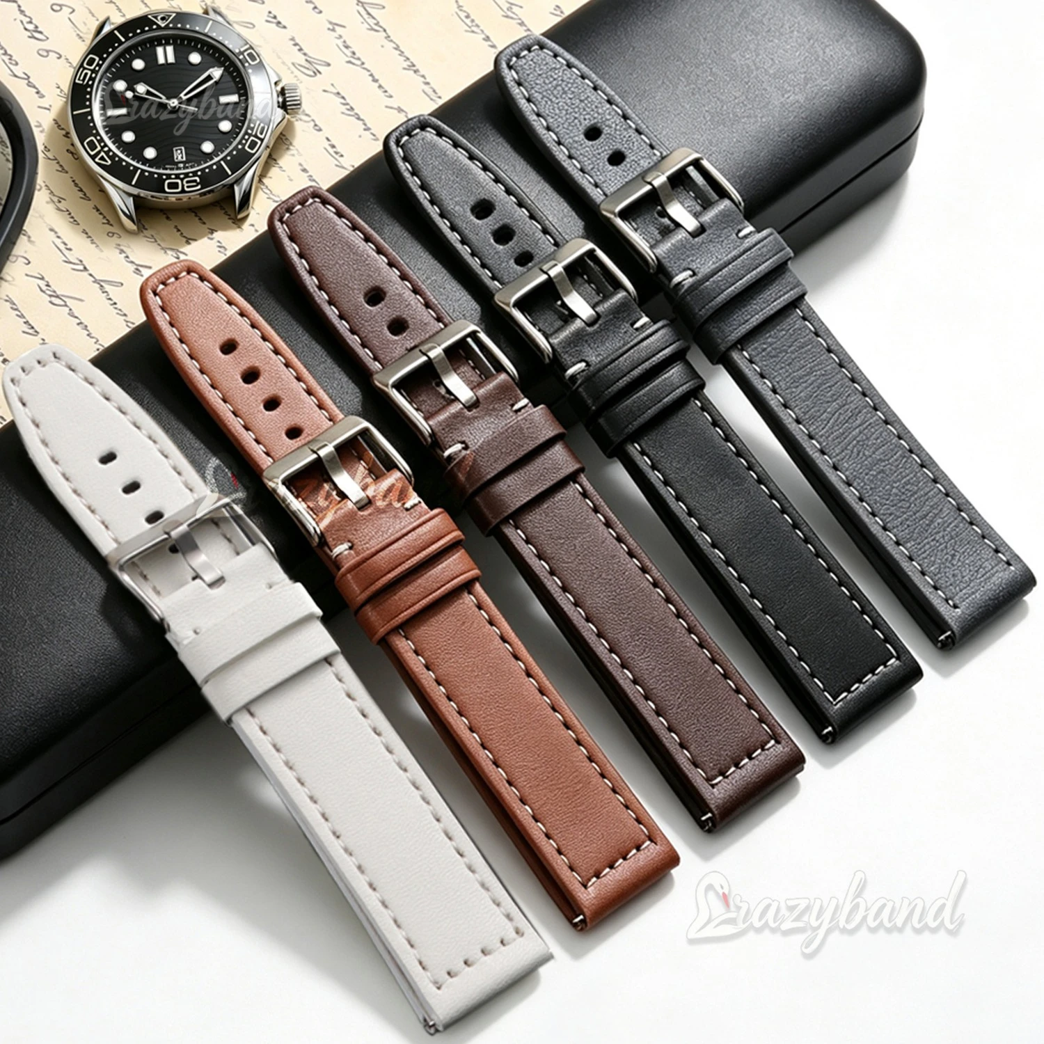 Schnellverschluss-Uhrenarmband aus Leder, 20 mm, 22 mm, universeller Smartwatch-Ersatzriemen, schwarz, weich, für Herren und Damen, Armband-Zubehör