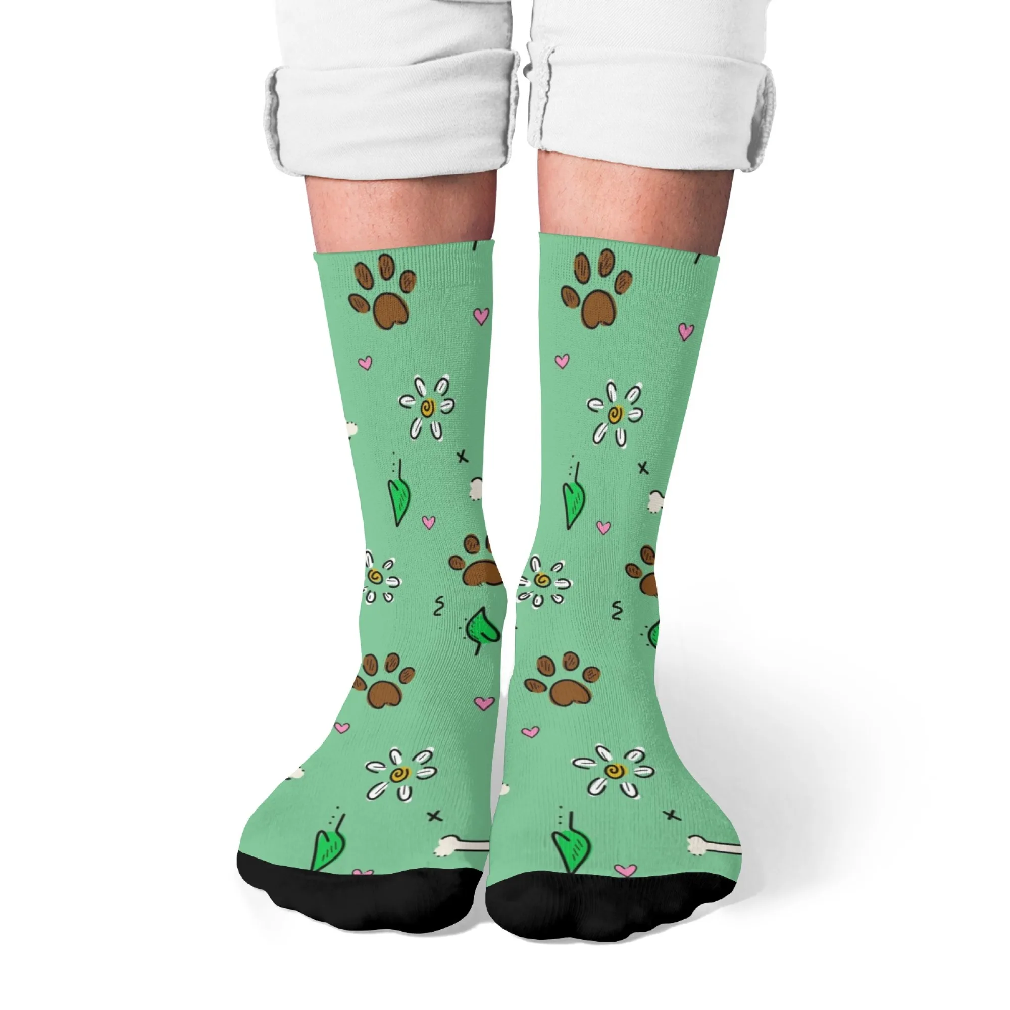 

Модные новые носки, теплопередающий принт, собачья лапа, ромашка, лист, сердце, забавные красочные носки для девочек-подростков, подарок для мальчиков