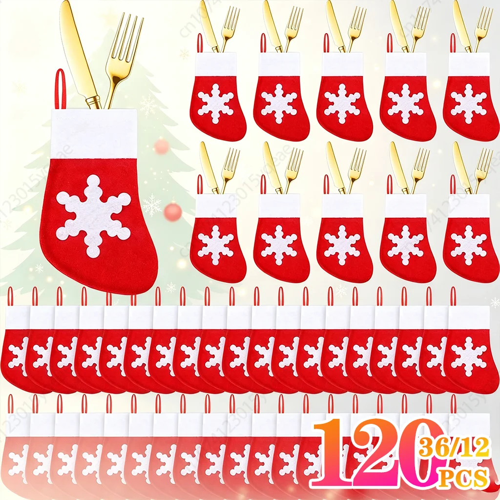 12-120Pcs Christmas Mini Sock Holder Tableware Pouch for Holiday Party Dinner Home Kitchen Table Decoration Celebration