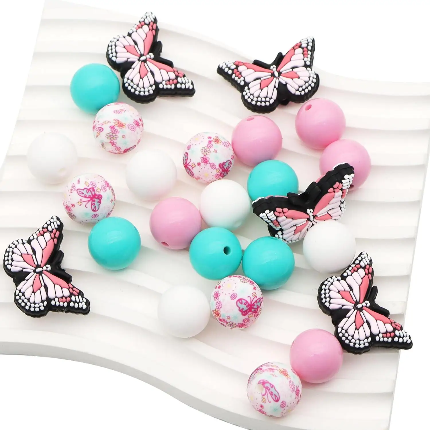 25pcs/set DIY silicone beads combination butterfly set beads pink butterfly silicone decorative beads 15mm silicone bead combination for DIY pen