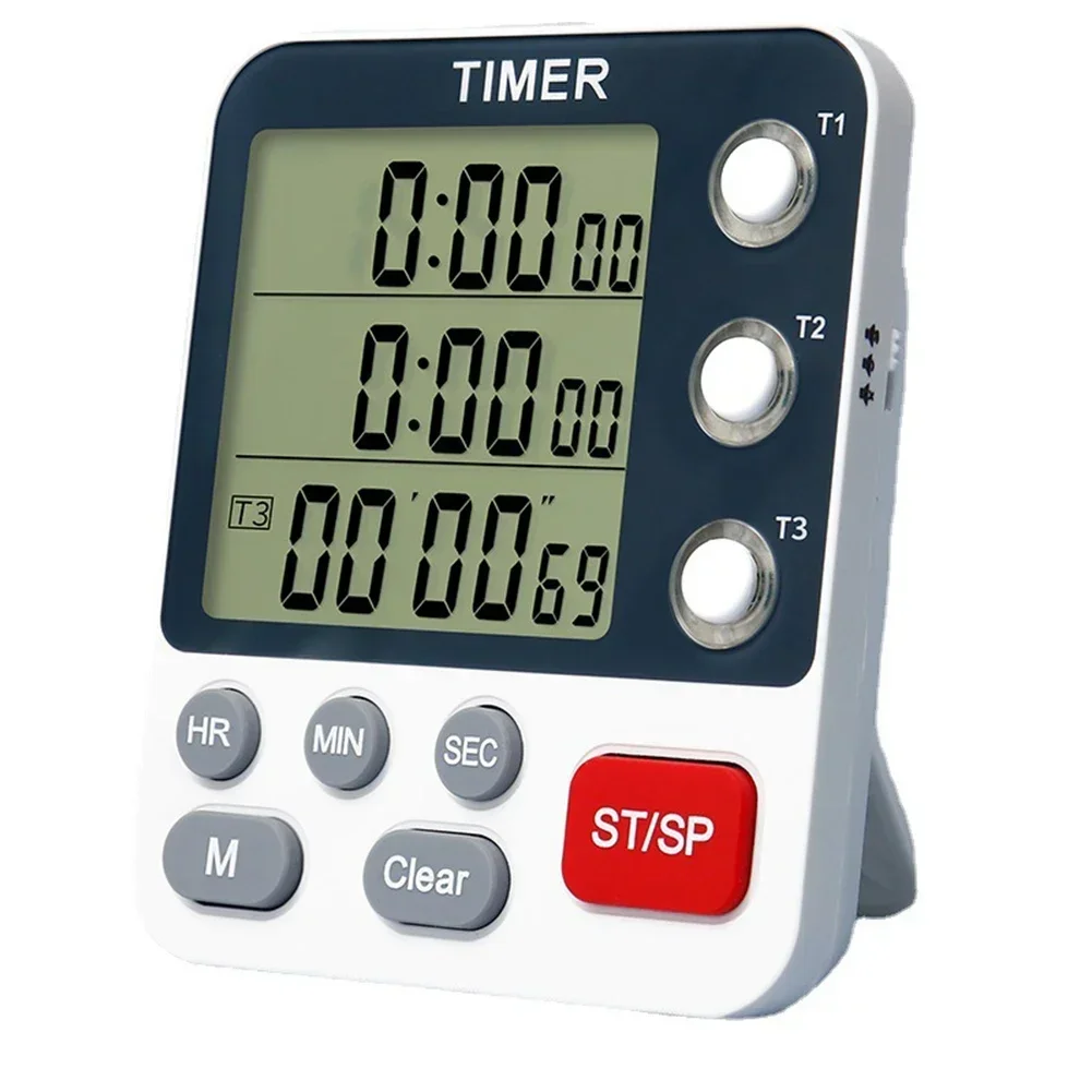 1PC 3 Channels Kitchen Timer With Large Display Magnetic Back Positive Countdown ABS Material Kitchen Timer LCD Display