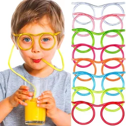 Funny Soft Glasses Straw Baby Flexible Drinking Tube Kids Crazy DIY Straws Creative Toys Children Birthday Party Toy Accessories