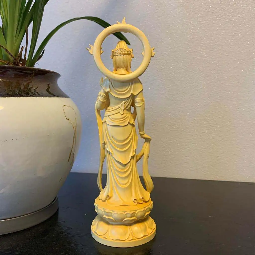 Hand Carved Buddha Statue Wisdom Buddha Bodhisattva Sculpture Feng Shui Statue for Home Bedroom Shop Living Room Decor