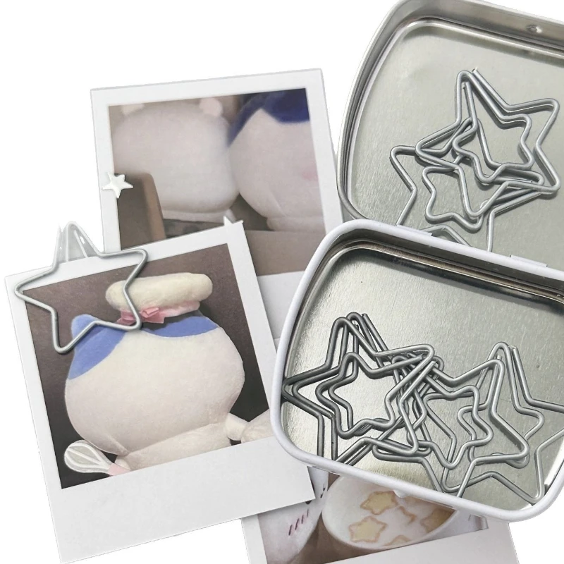 10pcs/set Silver Star Paper Clips Aesthetic INS Casaul Photo Holder for Journaling DIY Card Display Clips for Student Scrapbook