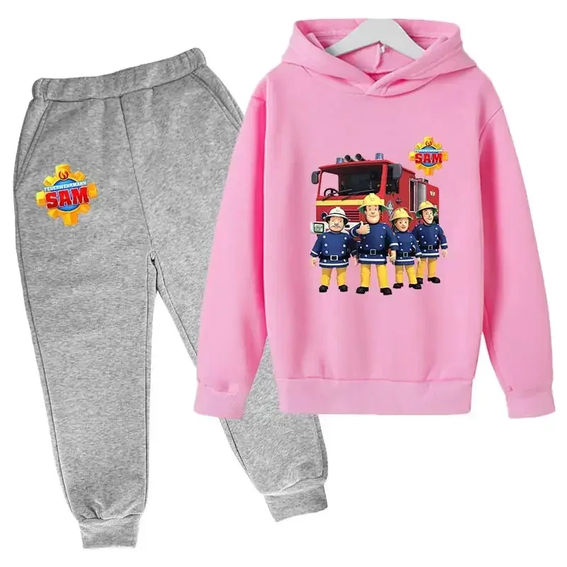 Funny Hoodie Kids Suit Baby Girls Boys Great Casual Hoodies Pants 2Pcs Sets Children Cartoon Fireman Sam Printed Kids Clothes