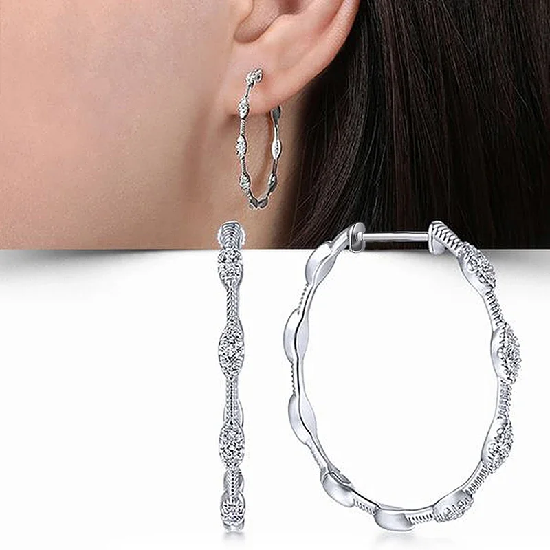 Huitan Trendy Swanking Big Circle Hoop Earrings Female Bling Bling Cubic Zirconia Ear Accessories Attractive Charm Party Jewelry