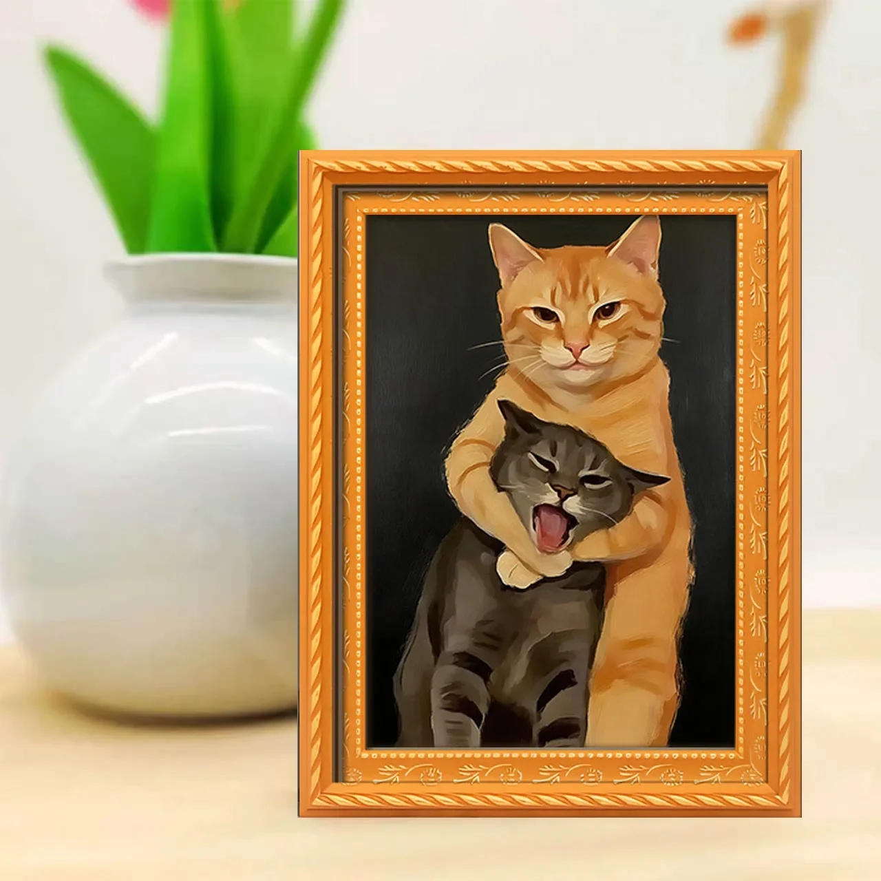 Lustiger Katzen-Umarmungs-Kühlschrankmagnet, Kunstdruck im Vintage-Stil, Kühlschrankaufkleber, dekoratives magnetisches Ornament für Küche und Zuhause – Detail 2