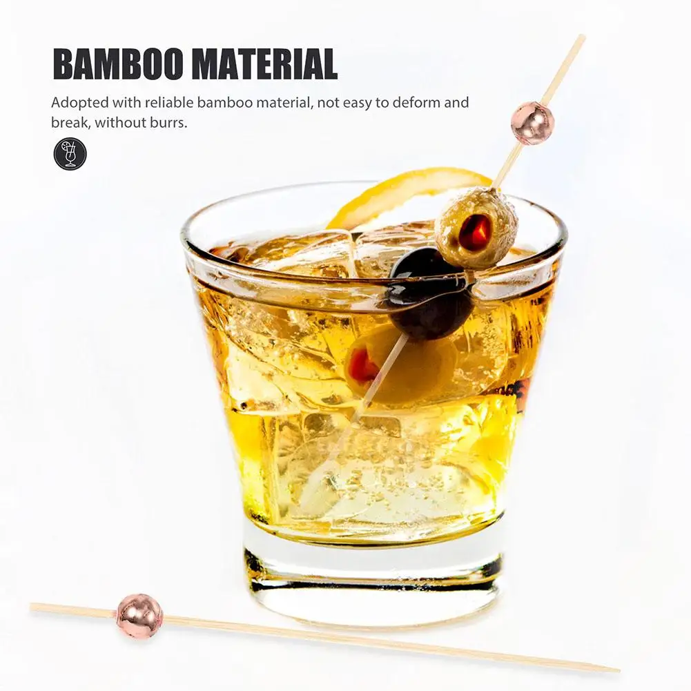 100Pcs Beads Bamboo Fruit Sticks 12cm Fruit Salad Snack Fork Cocktail Decor Cake Buffet Toothpicks Wedding Party Supplies