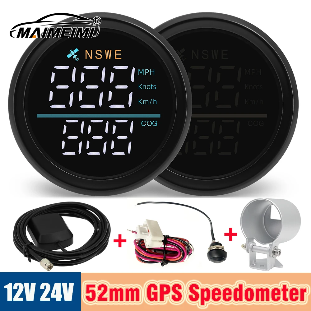 0~299KMH Knots MPH GPS Speedometer Gauge with Antenna Holder 52mm Digital Speed Meter COG GPS Odometer For Car Marine RV 12V 24V
