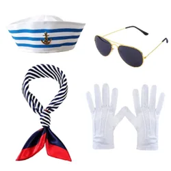 Halloween Costume Dress Up Sailor Four Piece Sailor Hat Scarf Glasses Gloves