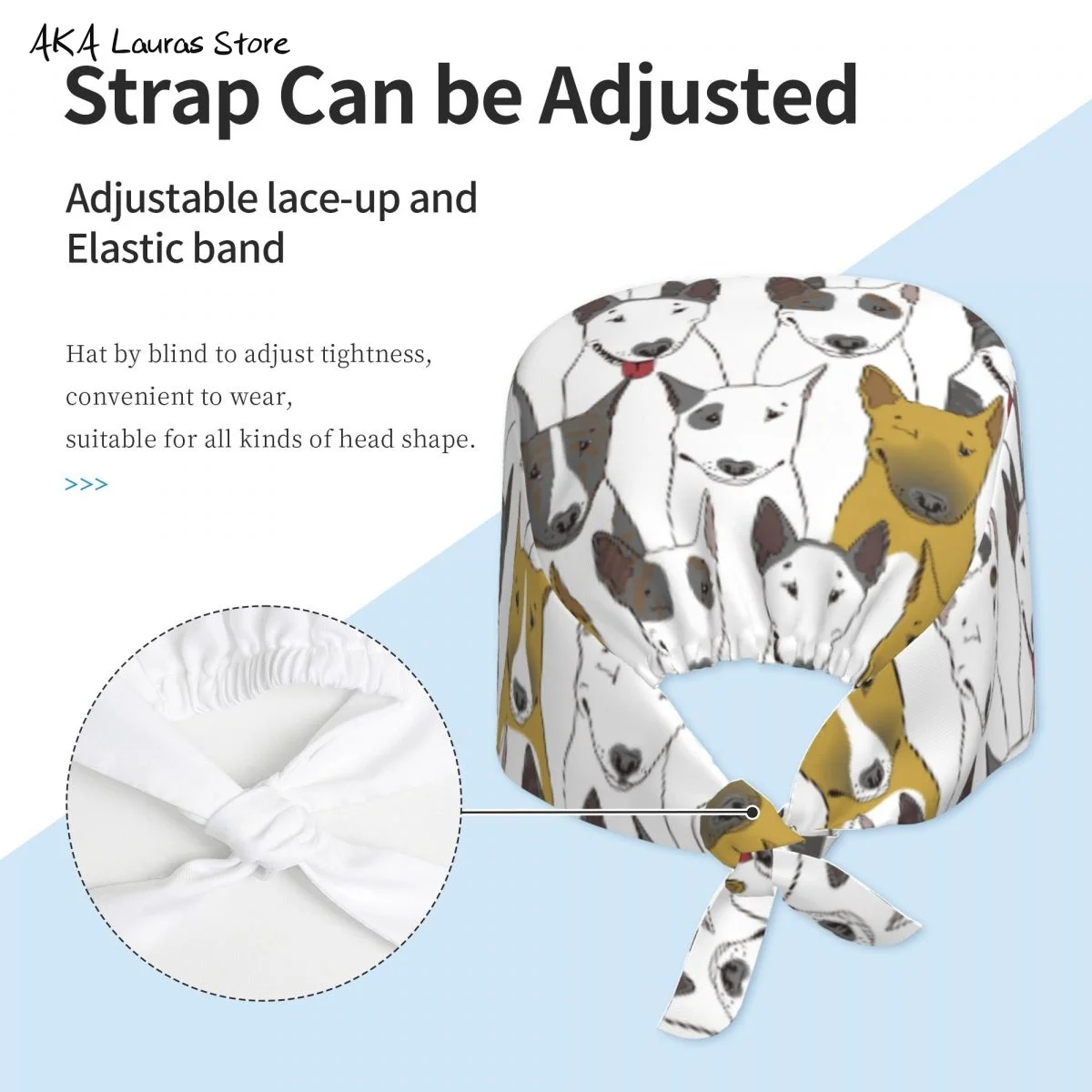 Szczenięta Bull Terrier Nadruki Akcesoria do karmienia Kapelusz do szorowania Czapka chirurgiczna Dentysta Czapka laboratoryjna dla zwierząt Czapka do szorowania Anaesthesia Czapka do szorowania