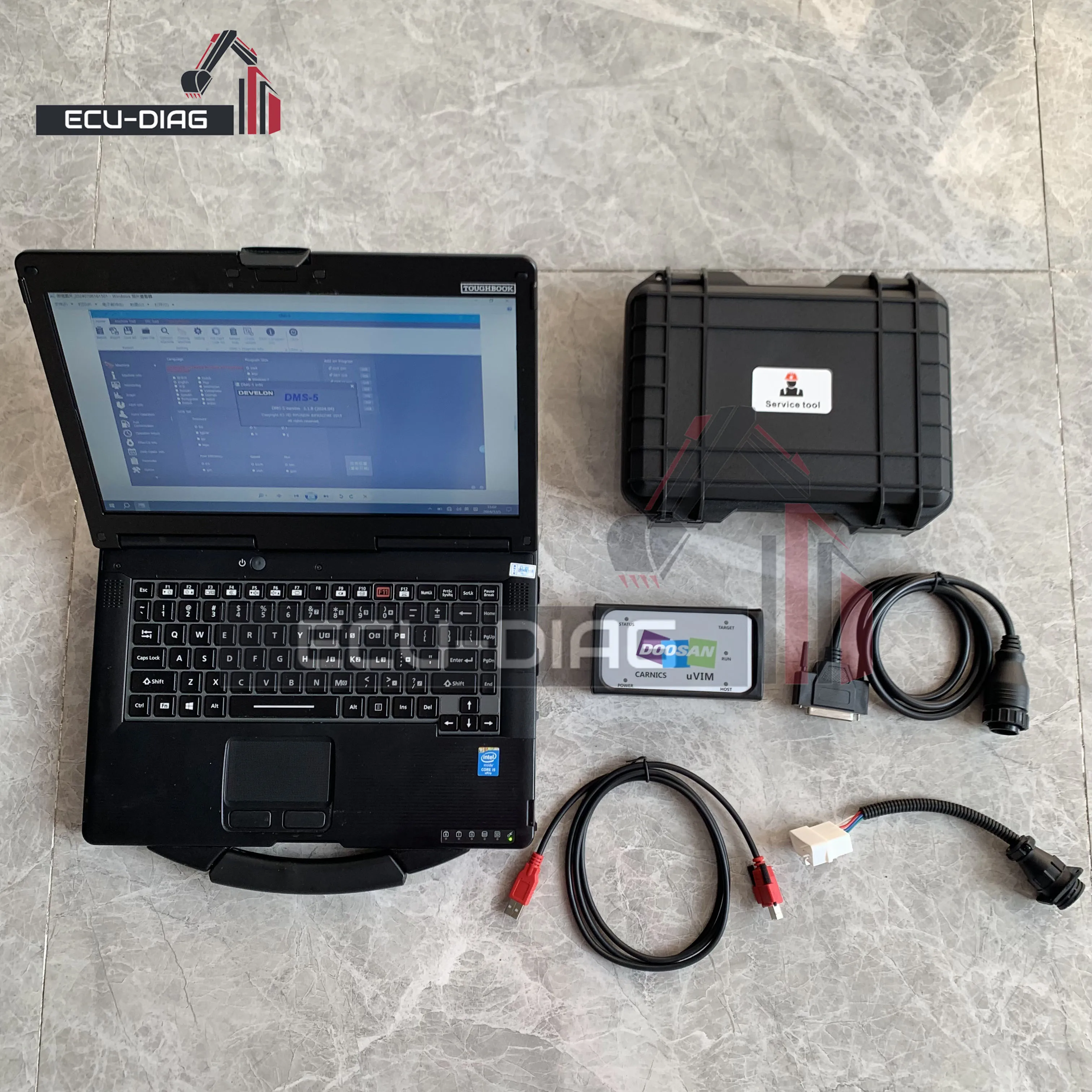

Для DOOSAN uVIM вилочный погрузчик, экскаватор, интерфейс OBD двигателя DDT DCU, сканер ECU, диагностический инструмент с ноутбуком 2016 2023, программное обеспечение