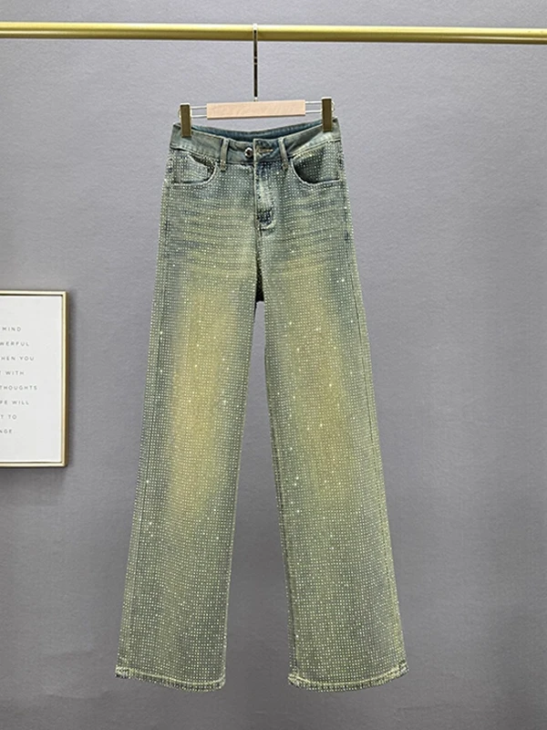 

High Waist Straight Leg Jeans Women's Spring New Sle Retro Waed Long Skinny Denim Pants Heavy Du Color Diamond Commute ...