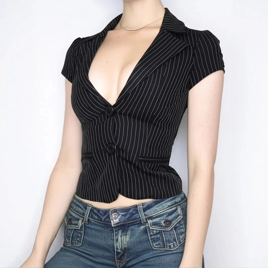 IMU Y2K Stripes Slim Fashion Punk Women Tide Goth Aesthetic Camisole Harajuku Classic Soft Hot Singlet Mature Short Sleeve Cloth