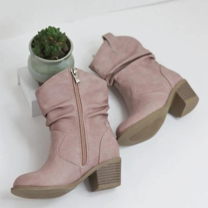 Children Fashion Elegant Girls Boots Pleated High Heels Versatile Soft Princess Kids Shoes 2023 Chic Classic Teenage Shoe Casual