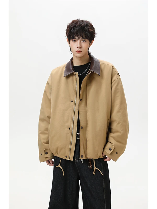 

Мужское зимнее джато с воротником из искусственной кожи Thiened Fce на подкладке в стиле ретро, свободное пальто из хлопка, верхняя одежда