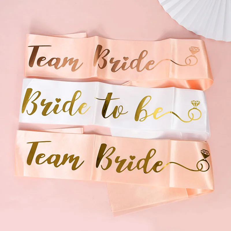 1-5pcs Rose Gold Team Bride To Be Satin Sash Bachelorette Hen Party Bridesmaid Satin Ribbon For Wedding Bride Shower Party Decor