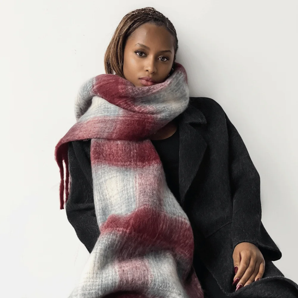 

Classic Mohair Plaid Wool Scarf Tassel Thicken Winter Cashmere Scarves Korean Style Warm Long Shawl Student