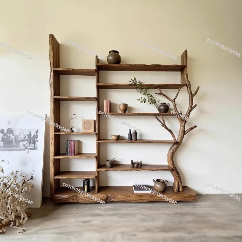 Solid wood tree-shaped bookshelf, modern branch design bookcase, creative storage, suitable for living room