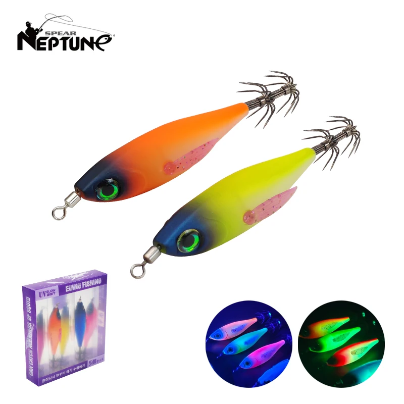 5Pcs Luminous Squid Bait 4.8g Webfoot Octopus Egi Sea Lure Artificial Wood Shrimp Egi Lure Cuttlefish Horizontal Squid Jig Hook