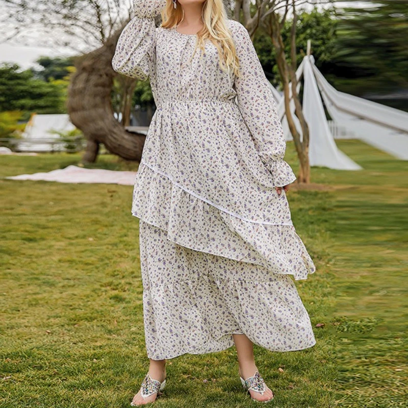 Tinaa Womens Dresses Plus Size 2025 Spring Autumn Midi Irregular Tierred Flare Sleeve Floral Printing Ladies Elegant Party Dress