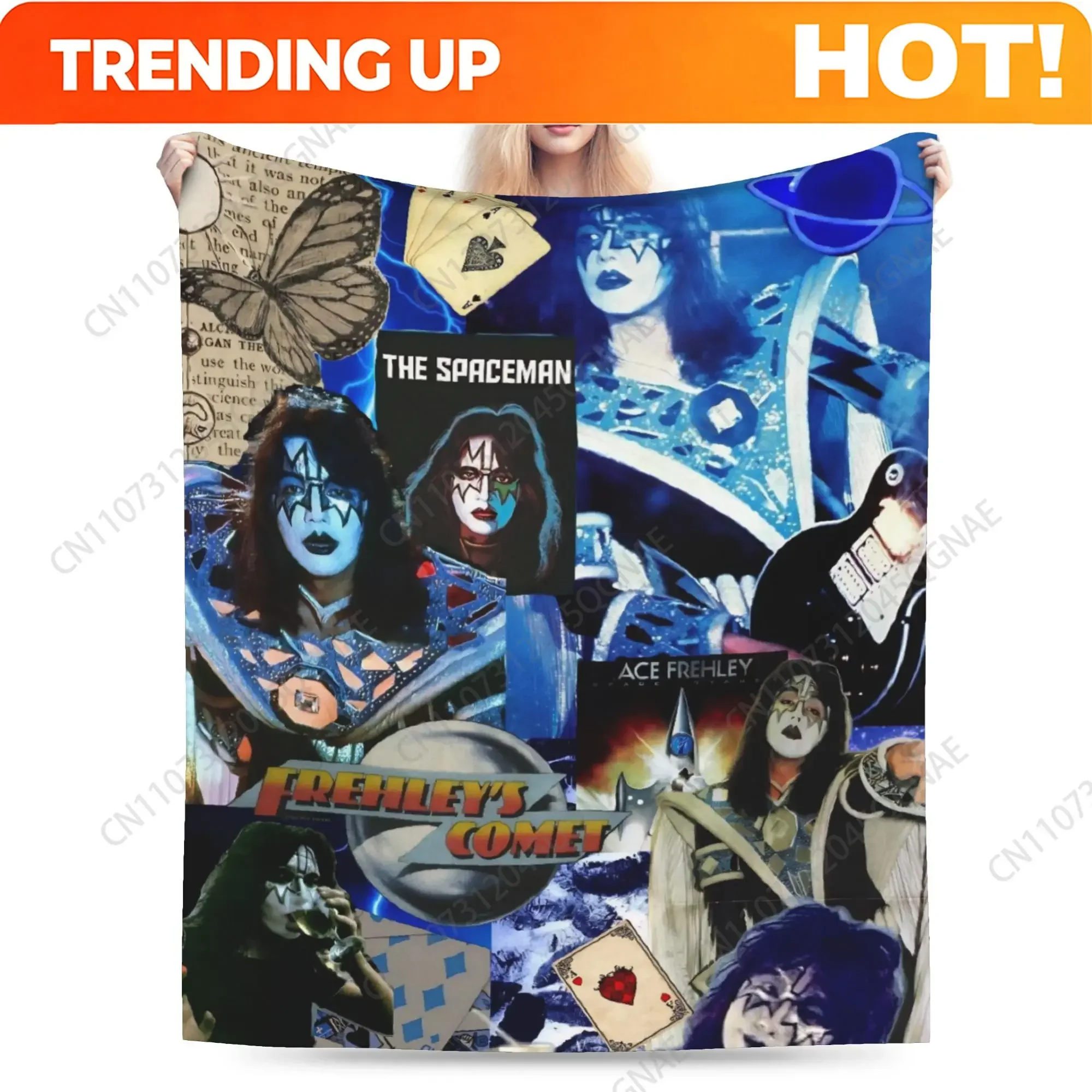 Custom Ace Frehley The Spaceman 1951-2025 Blankets Flannel Kiss Band Multifunction Soft Throw Blanket For Bedroom Bedspread