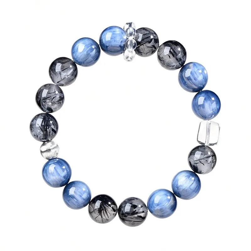 Original Design Beaded Bracelet with Cubic Zirconia Dark Night Starry Eyes Theme Black 11mm Beads Unisex Piece