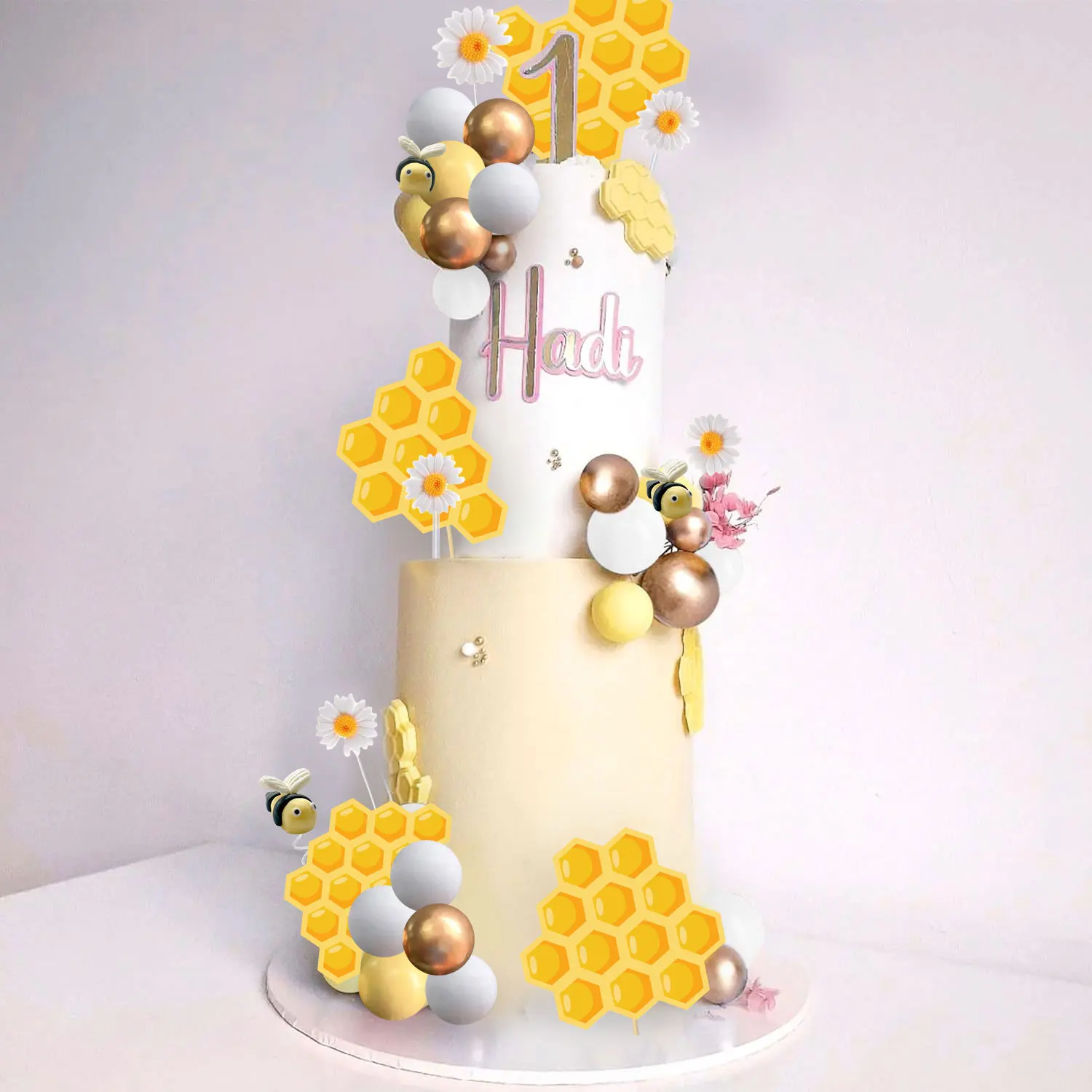 Biene Kuchen Topper Honig Glas Kuchen Topper Waben Kuchen Dekorationen für Baby Dusche Biene Thema Geburtstag Party Dekoration Lieferungen – Detail 11