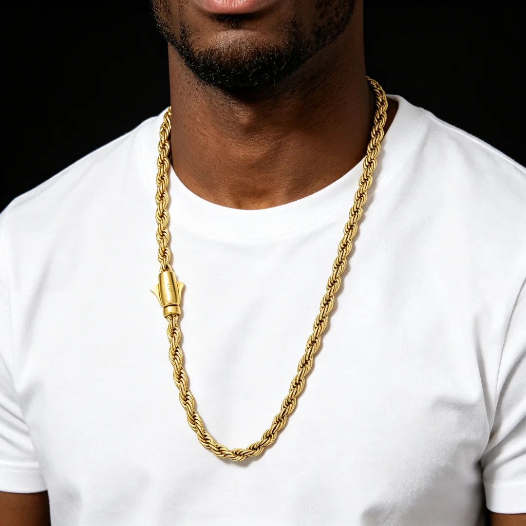 6mm 14K Gold Plated Cuban Link Chain Necklace for Men Stainless Steel Waterproof Gold Chain Secure Clasp Father’s Day Gift