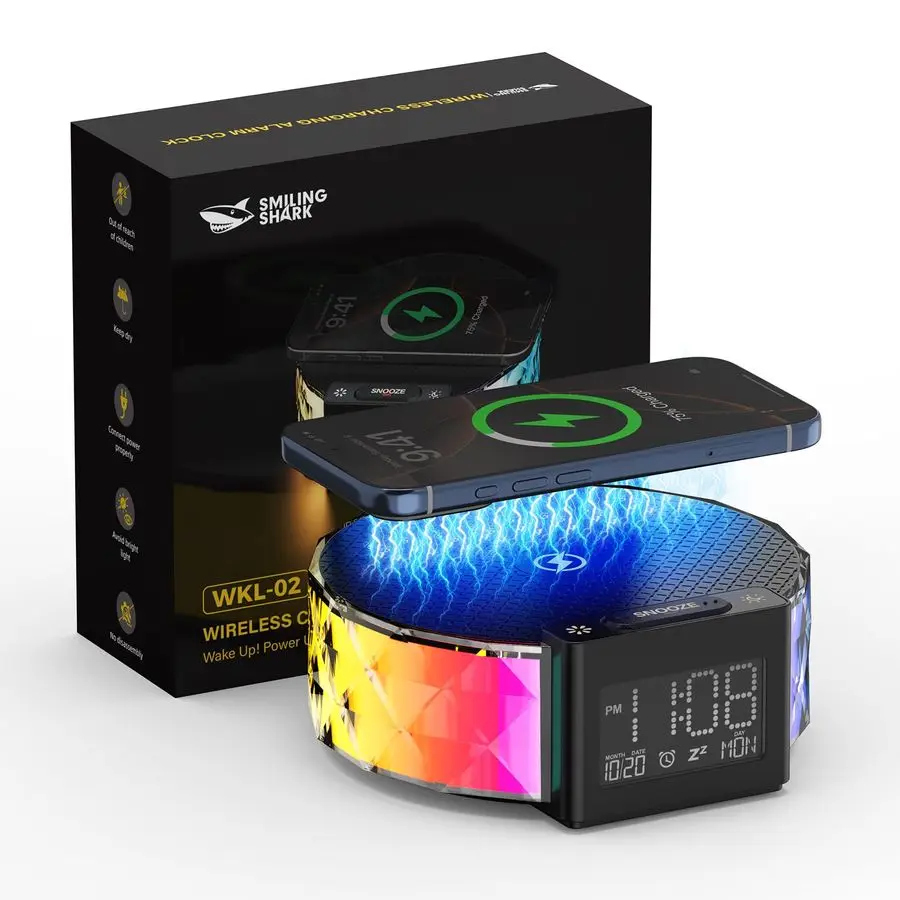 

Свет пробуждения, прикроватный будильник WKL02, беспроводное зарядное устройство с 3-мя ночниками и сенсорным управлением в режиме RGB, ночник, сигнализация C