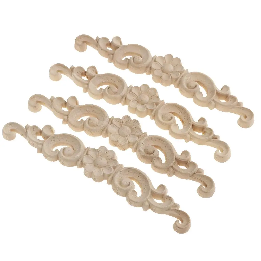 

Неокрашенная деревянная аппликация с винтажной цветочной резьбой для декора мебели и интерьера