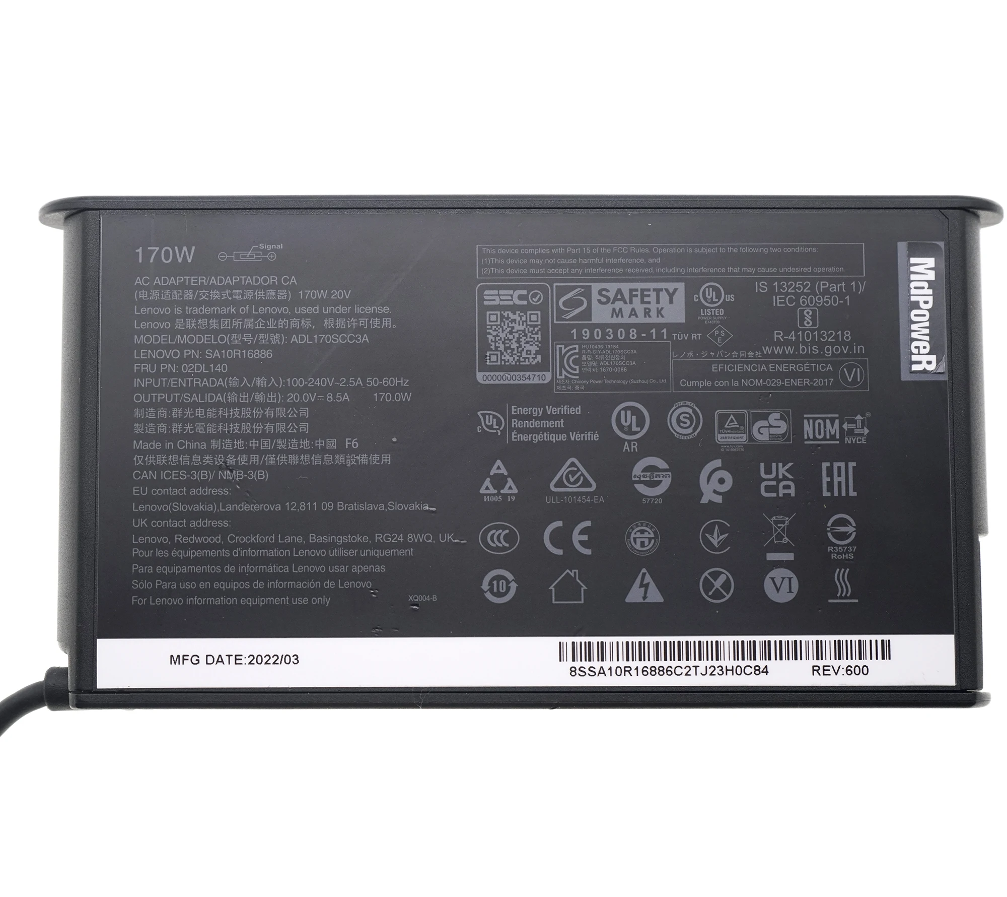 Para leovo 20v 8.5a 170w adaptador de alimentação original adl170nlc3a adl170sdc3a para lenovo thinkpad w540 t540p t440p p50 p51 w541 y520