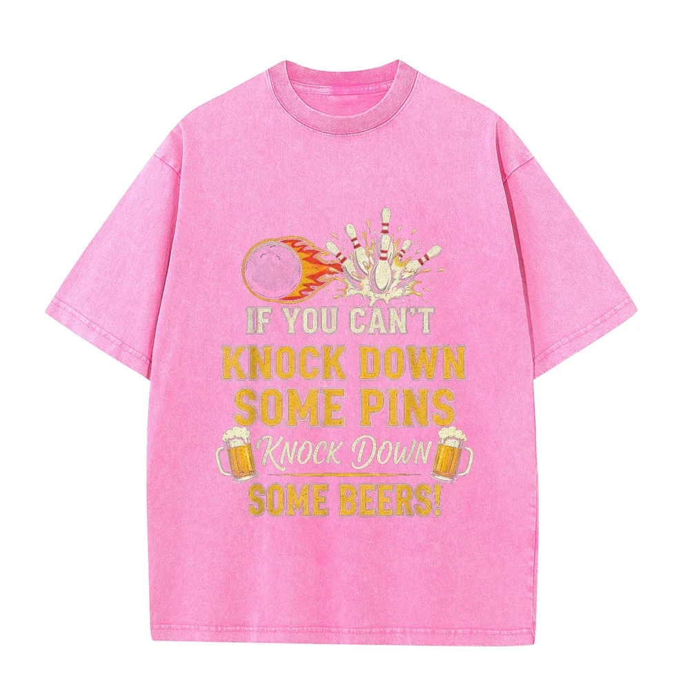 If Can't Knock Down Some Pins Nock Beers Funny Bowling T-Shirt Men's Clothing Graphic T-Shirts Multiple Color Cotton Tee Summer