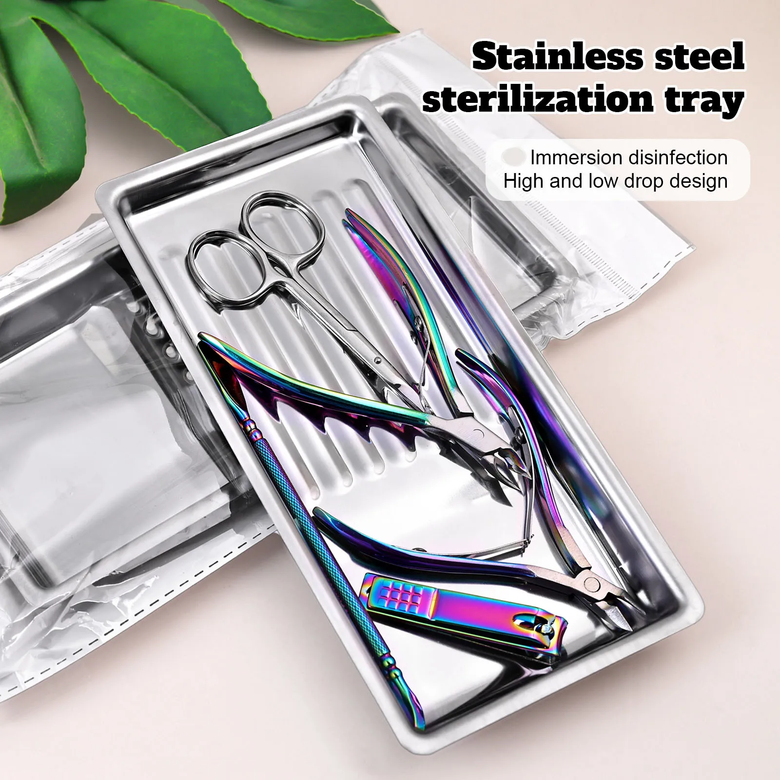 1pcs silver rectangular stainless steel tray, nail tool disinfection tray, thickened 304 stainless steel dental oral alcohol too