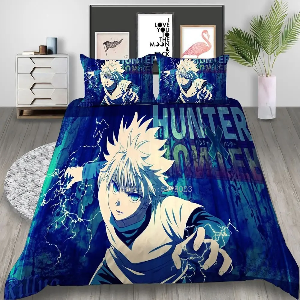 Cartoon Japan Anime Bedding Set Hunter XHunter Gon and Killua Duvet Cover Twin Queen Size Kids Boys Bed Set Bedroom Decor